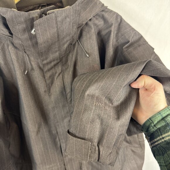 The North Face HyVent Hooded Jacket Men’s XL Brown Pinstripe Ski Shell - Picture 2 of 11